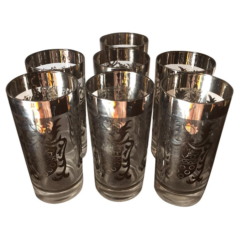 Kimiko Silver Shield Detail Highball Glasses - Set of 7 - FREE SHIPPING!