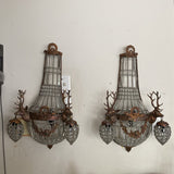 Spanish Crystal Sconce With Copper Deer Ornaments - Pair of 2 - FREE SHIPPING!