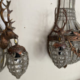 Spanish Crystal Sconce With Copper Deer Ornaments - Pair of 2 - FREE SHIPPING!