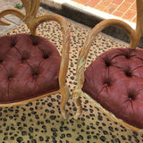 Tufted Wooden Faux Bois Chairs Burgundy - Pair of 2 - FREE SHIPPING!
