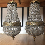 Vintage Crystal and Brass Pendant Chandeliers - a Pair - FREE SHIPPING!