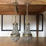 Vintage Crystal and Brass Pendant Chandeliers - a Pair - FREE SHIPPING!