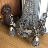 Vintage Chalet Silver Deer Head Stag French Style Chandelier - FREE SHIPPING!