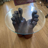 Wooden Cupped Hands Coffee Table With Glass Top** - FREE SHIPPING!