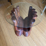 Wooden Cupped Hands Coffee Table With Glass Top** - FREE SHIPPING!