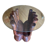 Wooden Cupped Hands Coffee Table With Glass Top** - FREE SHIPPING!